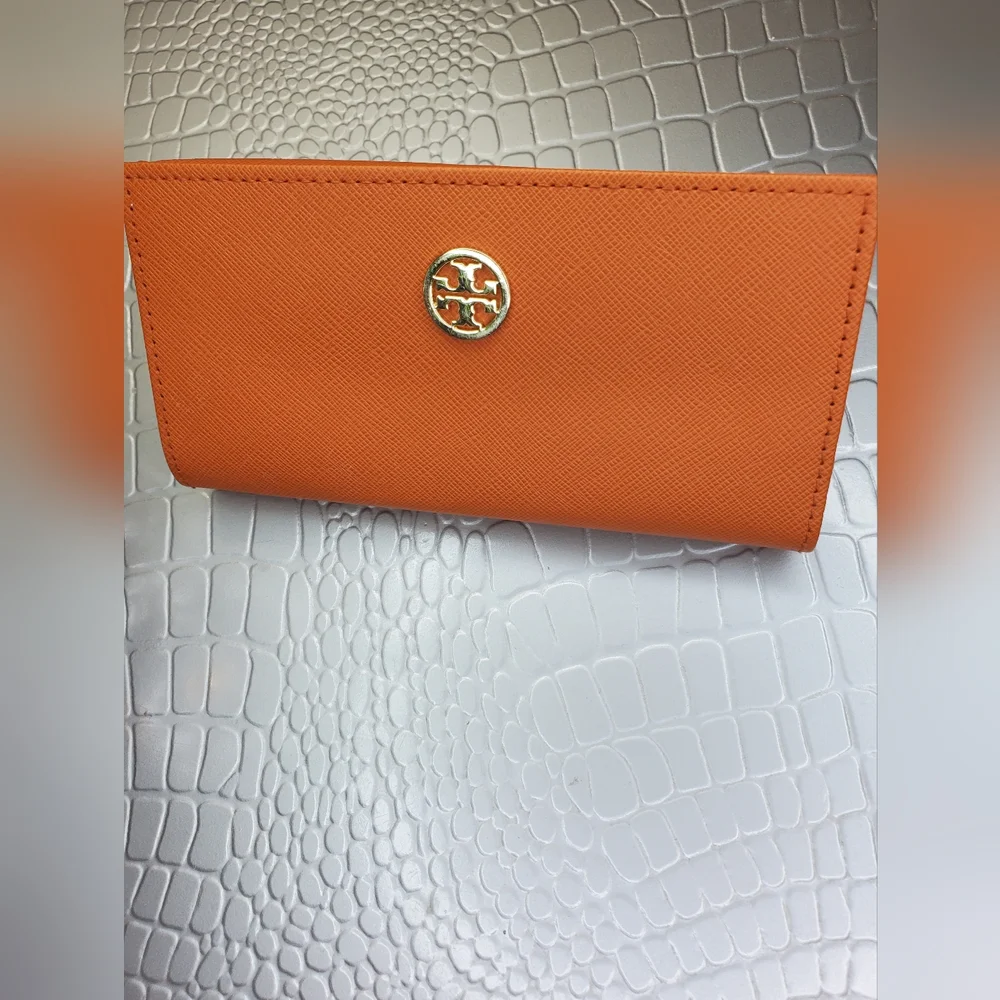 TORY BURCH Saffiano Leather Orange Sunglasses Case - Picture 3 of 5